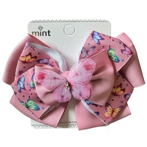 Mint Rose Pink Butterfly Large 4” Bow Hair Clip NWT